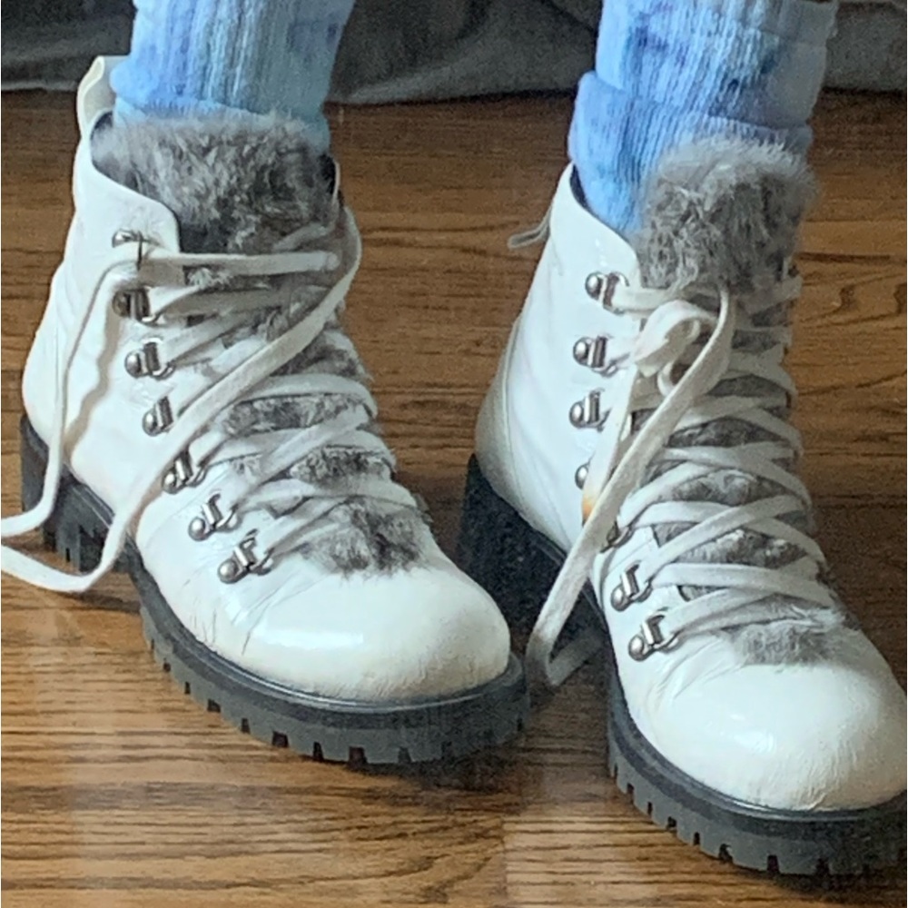 Halmanera White Fur Combat Boots